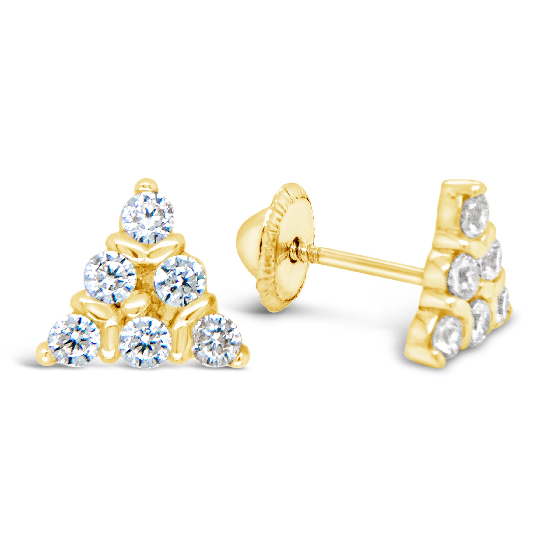 18K Yellow Gold CZ Triangle Shape Screwback Earrings