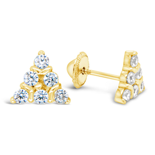 18K Yellow Gold CZ Triangle Shape Screwback Earrings