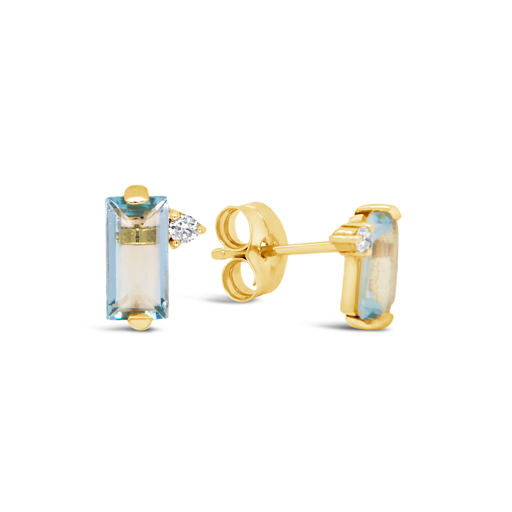 18k Yellow Gold Diamond and Sky Blue Topaz Pushback Earrings