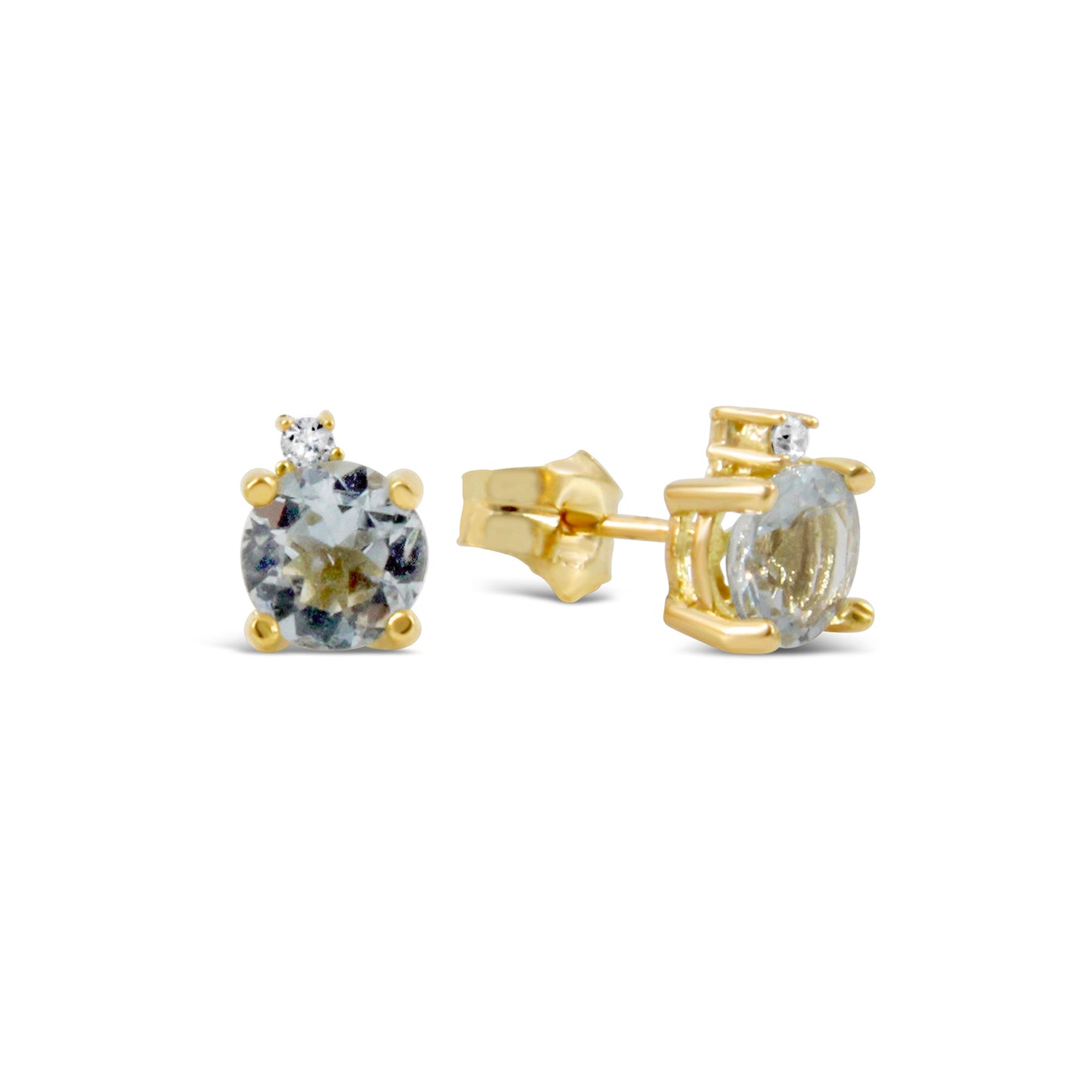 18k Yellow Gold Diamond and Aquamarine Pushback Earrings