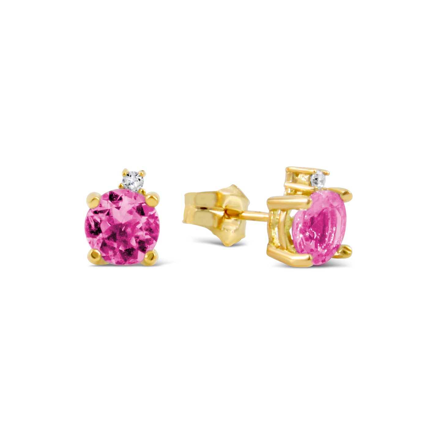 18k Yellow Gold Diamond and Pink Topaz Pushback Earrings