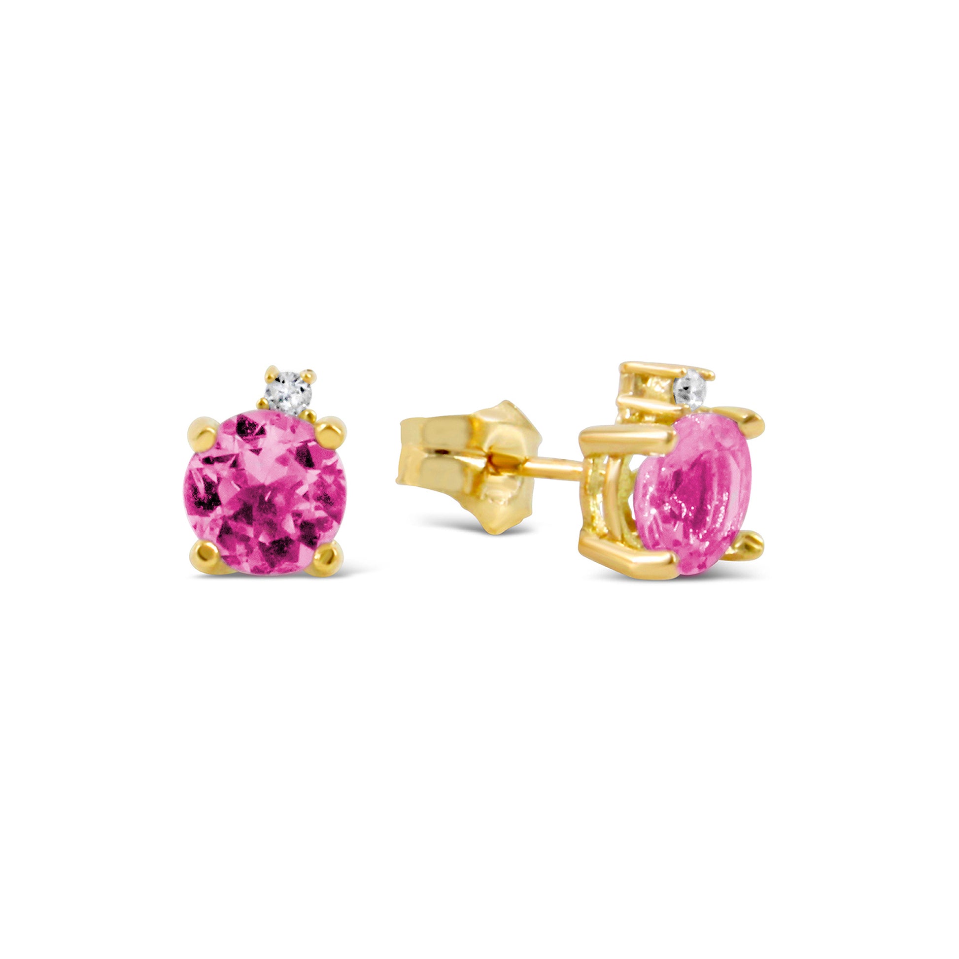 18k Yellow Gold Diamond and Pink Topaz Pushback Earrings