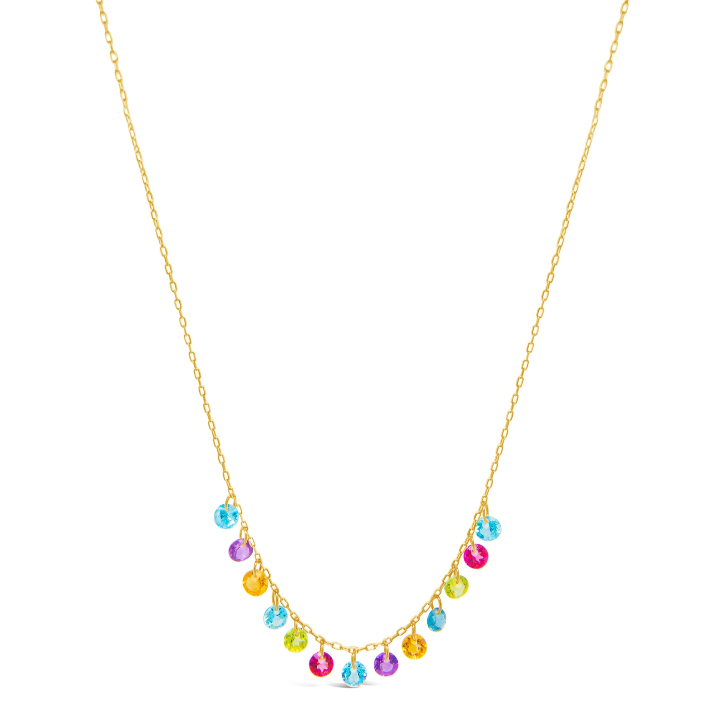 18k Yellow Gold Medium Dangling Multi-Gem Semi Precious Stone Necklace