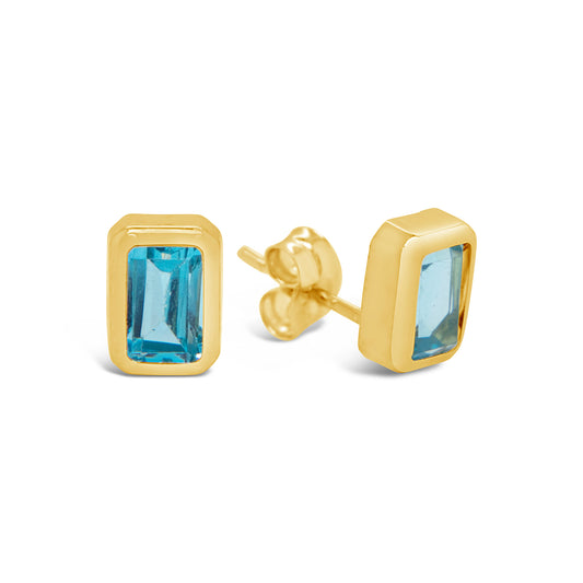 18k Yellow Gold Medium Sky Blue Topaz Bezel-Set Pushback Earrings