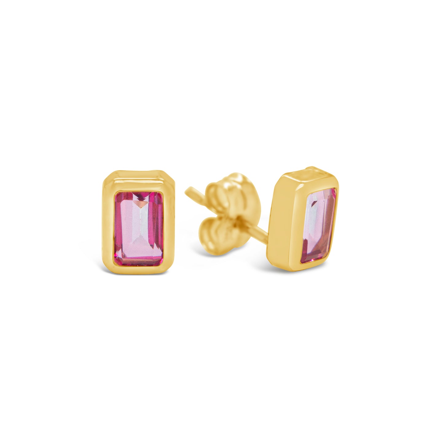 18K Yellow Gold Small Pink Topaz Bezel-Set Pushback Earrings