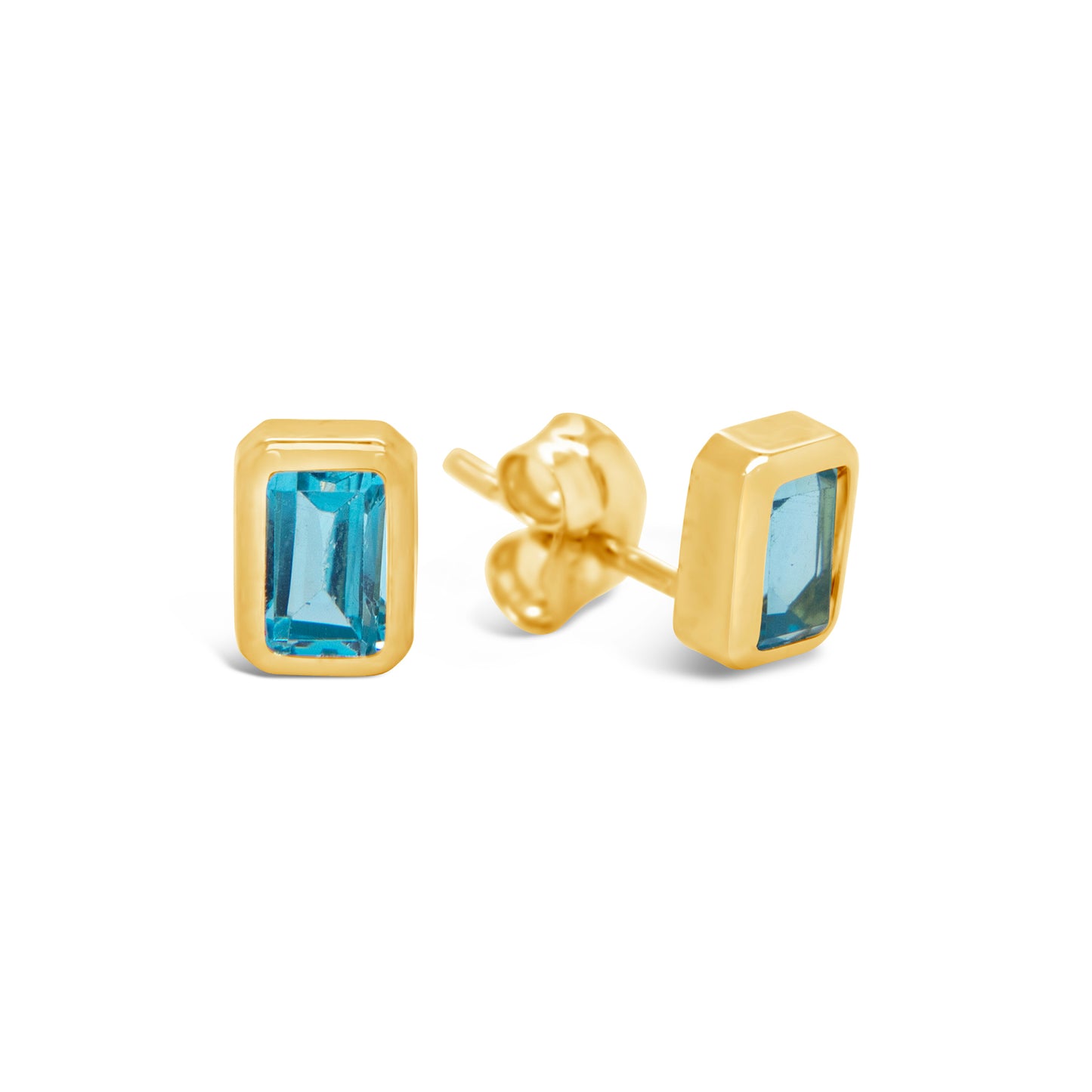 18k Yellow Gold Small Sky Blue Topaz Bezel-Set Pushback Earrings