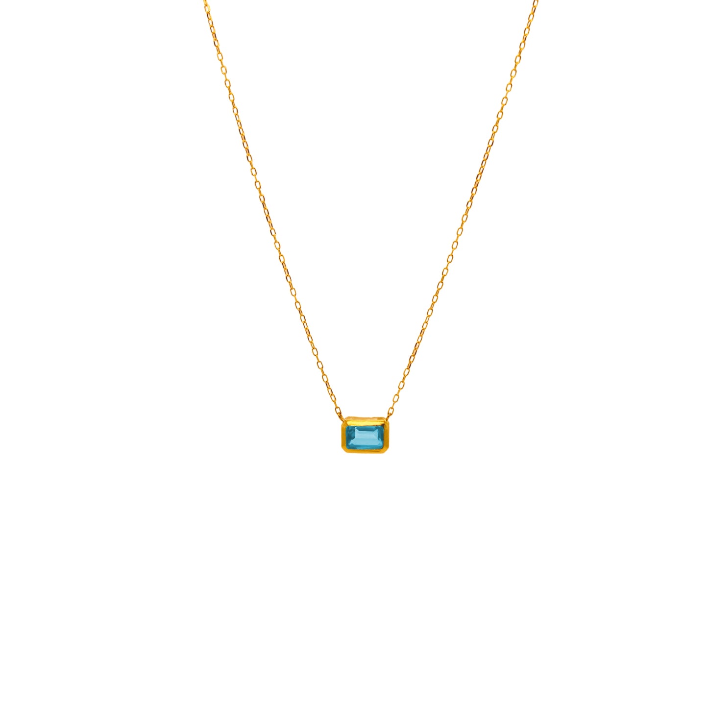 18k Yellow Gold Medium Sky Blue Topaz Solitaire Necklace