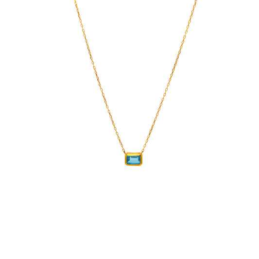 18k Yellow Gold Medium Sky Blue Topaz Solitaire Necklace