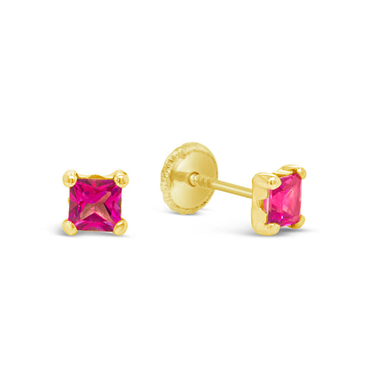 18K Yellow Gold Princess-Cut Pink Topaz Screwback Earrings