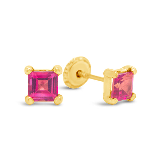 18k Yellow Gold Princess-Cut Topacio Rosa Screwback Earrings