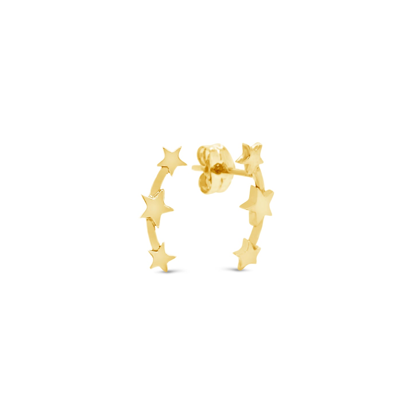 18K Yellow Gold Small Triple Stars Earclimber Pushback Earrings