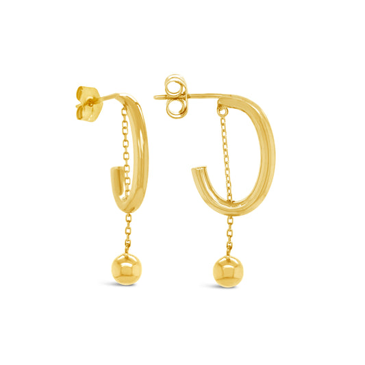 18k Yellow Gold Dangling Ball Hoop Earring