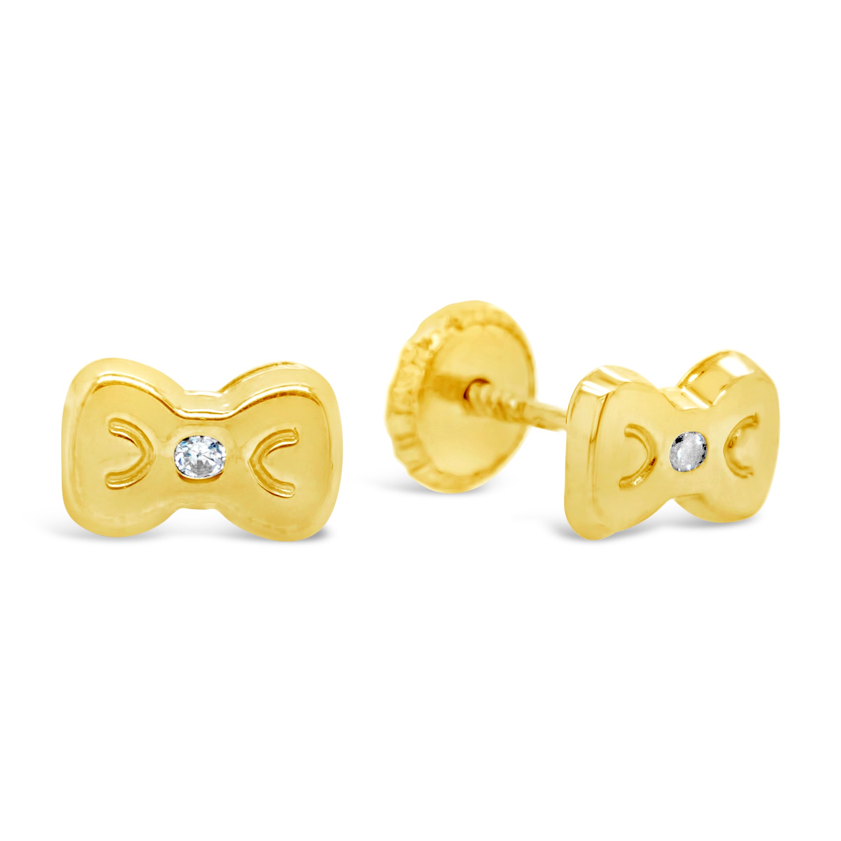 18K Yellow Gold CZ Tiny Ribbon Screwback Earrings