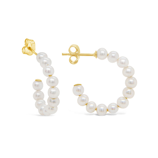 18k Yellow Gold Pearl Beaded Hoop Earring