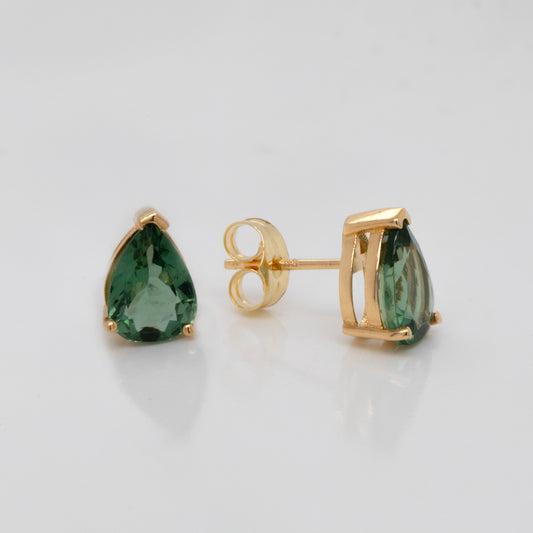 18k Yellow Gold Single Green Topaz Pushback Earrings
