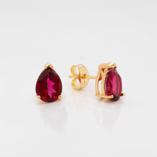 18k Yellow Gold Single Red Topaz Pushback Earrings