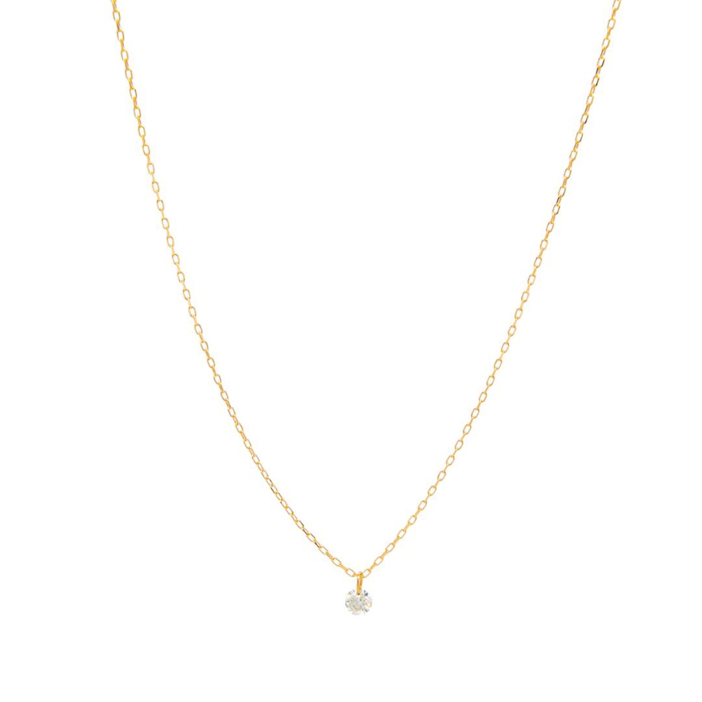 18K Yellow Gold & Small Single Round Diamond Necklace