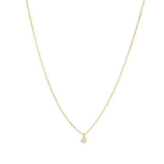 18K Yellow Gold & Small Single Round Diamond Necklace