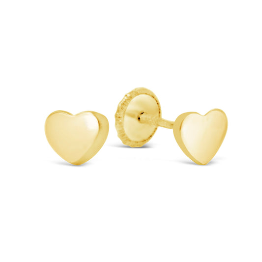 18K Yellow Gold Small Heart Screwback Earrings