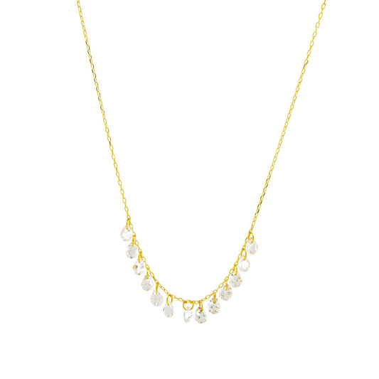 18K Yellow Gold Medium Dangling Drop White Topaz Necklace
