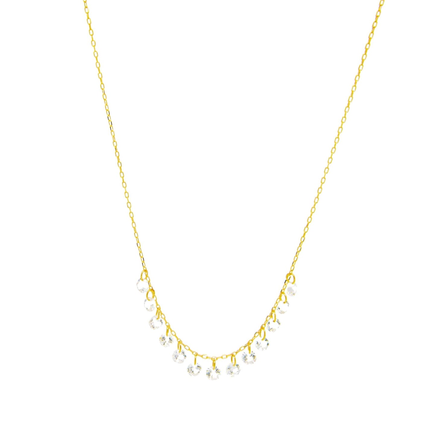 18K Yellow Gold Small Dangling Drop White Topaz Necklace