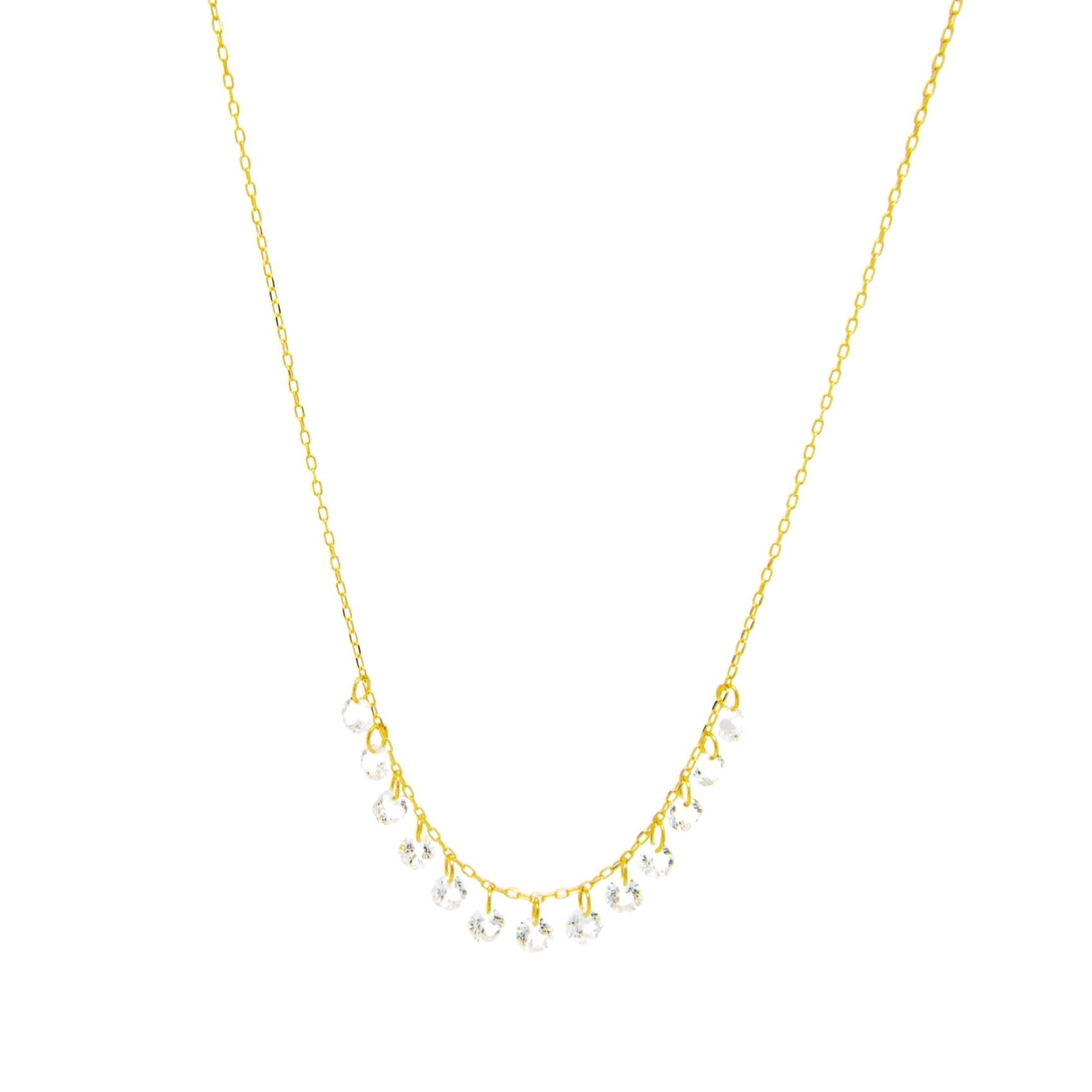 18K Yellow Gold Small Dangling Drop White Topaz Necklace