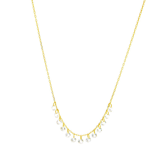 18K Yellow Gold Small Dangling Drop White Topaz Necklace