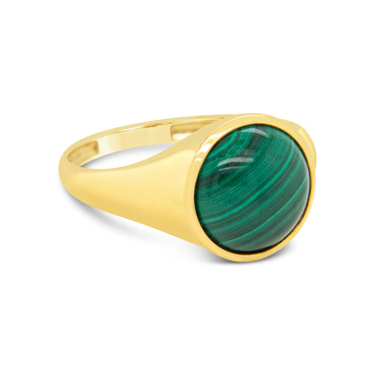 18k Yellow Gold Round Malachite Ring