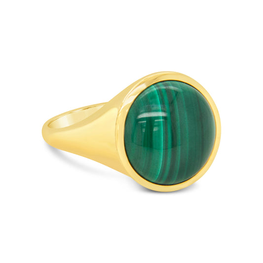 18k Yellow Gold Large Round Malachite Ring