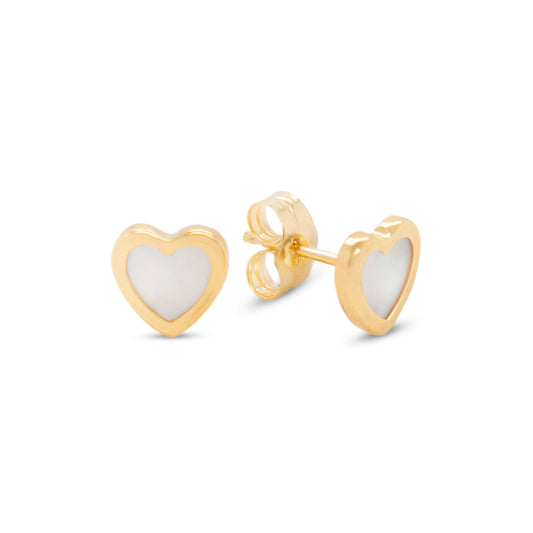 18K Yellow Gold Medium Mother of Pearl Heart Earrings