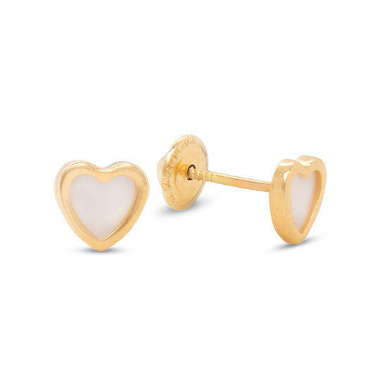 18K Yellow Gold Small Mother of Pearl Heart Earrings