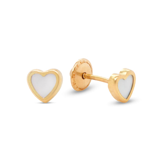 18K Yellow Gold Extra Small Mother of Pearl Heart Earrings