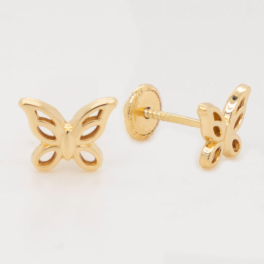 18K Yellow Gold Open Butterfly Screwback Earrings