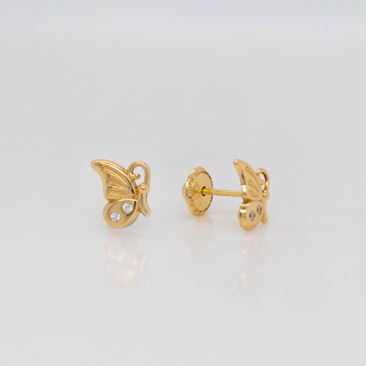 18K Yellow Gold CZ Butterfly Wing Screwback Earrings