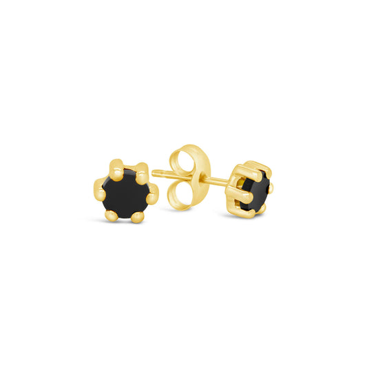 18K Yellow Gold Prong 5mm Round Onyx Earrings