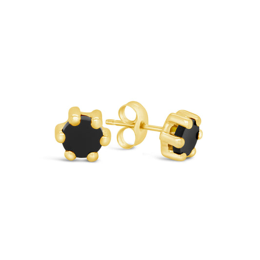 18K Yellow Gold Prong 6mm Round Onyx Earrings