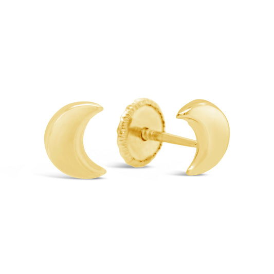 18K Yellow Gold Small Crescent Moon Screwback Earrings