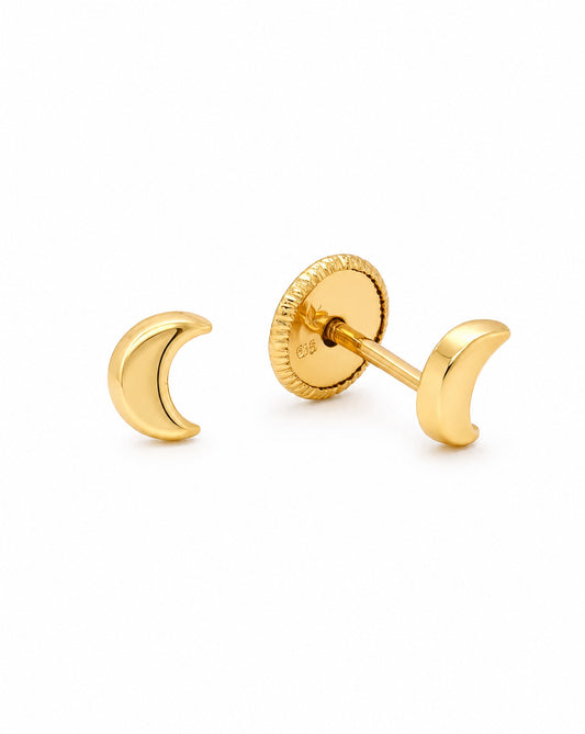 18K Yellow Gold Extra Small Crescent Moon Screwback Earrings