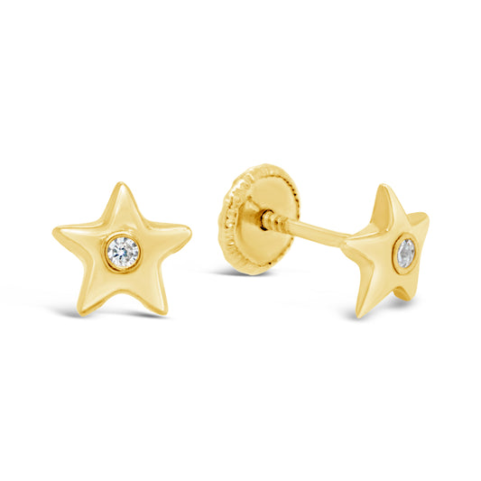 18K Yellow Gold & Diamond Star Screwback Earrings-1