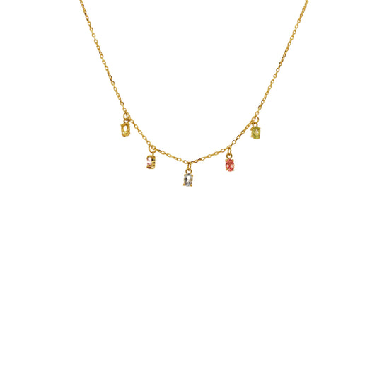 18k Yellow Gold Multi-Gem Dangling Citrine, Amathyst, Peridot, Sky Blue and Pink Topaz Necklace