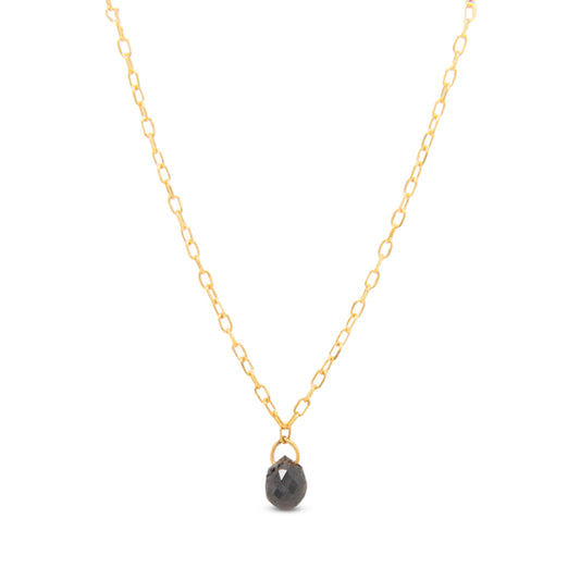 18K Yellow Gold & Single Briolette Black Diamond Bead Necklace