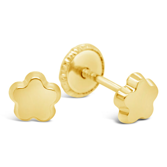 18K Yellow Gold Tiny Flower Screwback Earrings
