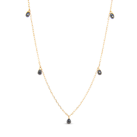 18K Yellow Gold & Briolette Black Diamond Beads Dangle Necklace