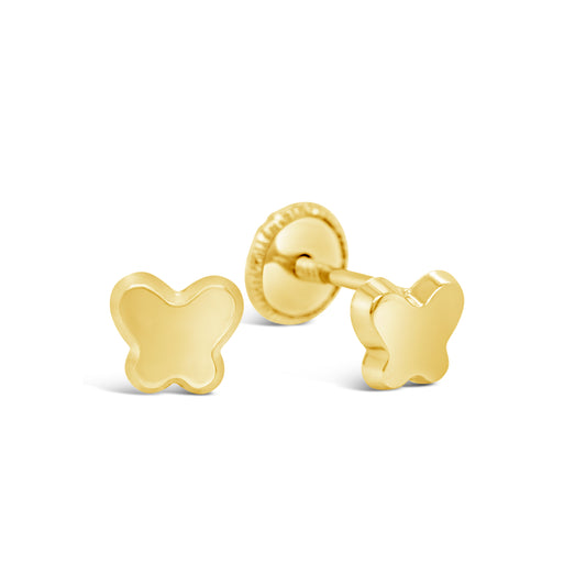 18K Yellow Gold Tiny Butterfly Screwback Earrings