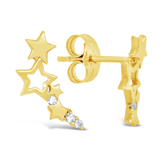 18K Yellow Gold & Diamond Multi Stars Earclimber Pushback Earrings