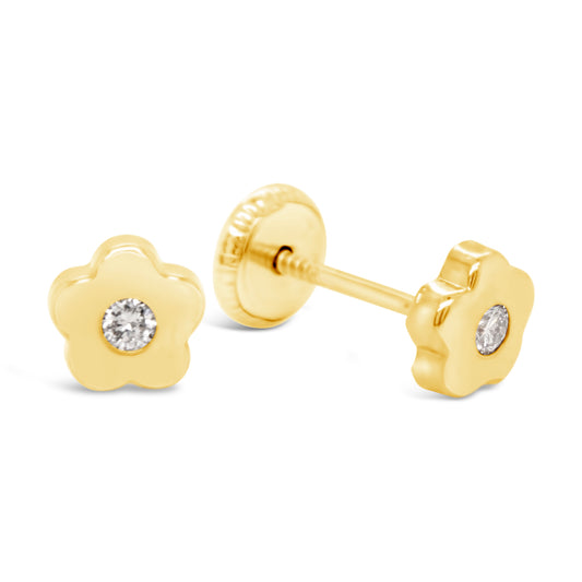 18K Yellow Gold & Diamond Flower Screwback Earrings