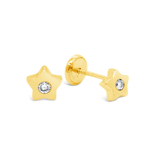 18K Yellow Gold & Diamond Star Screwback Earrings