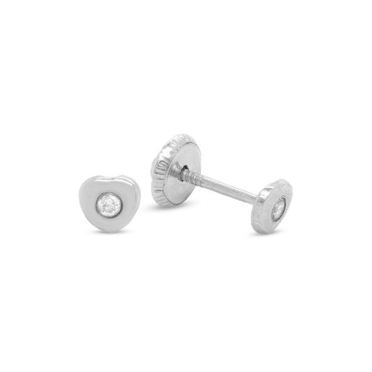 18K White Gold & Diamond Tiny Heart Screwback Earrings
