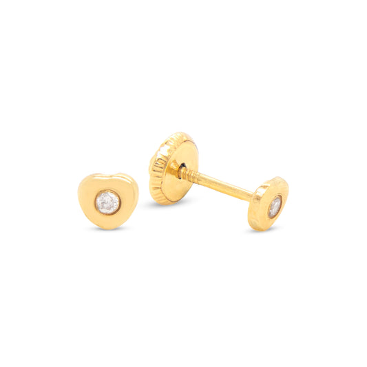 18K Yellow Gold & Diamond Tiny Heart Screwback Earrings