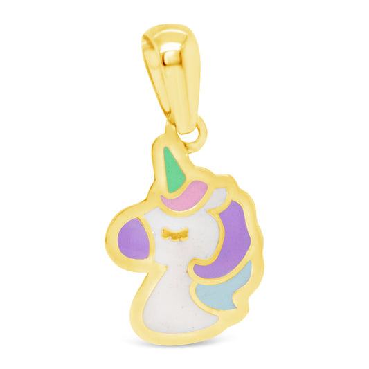 18K Yellow Gold Unicorn Head Enamel Pendant